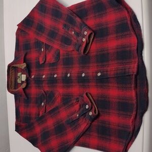 Vintage Field & Stream Plaid Heavy Flannel Button Shirt Buffalo Sz L Lumberjack
